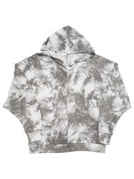Womens Grey & White Cloudy Tie Dye Long Sleeve Hooded Sweater Shirt Top M