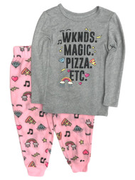 Girls Wknds Magic Pizza Pajamas Pink Fleece Sleep Pants & Gray T-Shirt Set