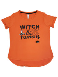 Womens Witch & Famous Orange Spiderweb Halloween Pajama Top Sleep Shirt