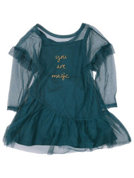 Infant & Toddler Girls Blue & Gold You Are Magic Tulle Overlay Dress