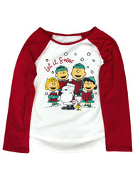 Peanuts Girls Long Sleeve Snoopy Christmas Holiday T-Shirt Let It Snow Tee