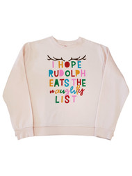 Junior Womens I Hope Rudolph...Light Pink Christmas Holiday Sweatshirt