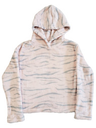 Girls Pale Pink Grey Animal Stripe Long Sleeve Plush Hoodie Sweatshirt