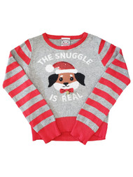 Girls The Snuggle Is Real Dog Pup Long Sleeve Knit Cotton Christmas Sweater
