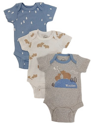 Infant Boys Star Night Bear Cub 3-Piece Creeper Set Blue Tree Bodysuit Set