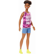 Barbie Fashionistas Black Doll, Short Curly Hair, Pink Camo Good Vibe Top #128