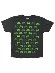 Boys Gray Short Sleeve Video Game Controller T-Shirt Gamer Tee Shirt