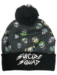 DC Comics Womens Gray Suicide Squad Beanie Hat Pom Stocking Cap
