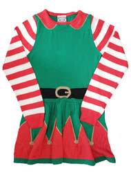 Girls Green Elf Costume Outfit Christmas Holiday Cotton Sweater Dress XS(4/5)