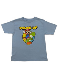 Super Mario Boys Blue Mario & Yoshi T-Shirt Power Up Tee Shirt