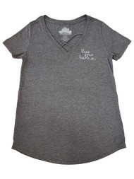 Junior Womens Heather Grey Bless Your Heart V Neck Short Sleeve T-Shirt