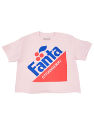 Junior Womens Pink Fanta Strawberry Cotton Crop Top Short Sleeve T-Shirt