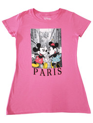 Junior Womens Disney Mickey & Minnie Pink Paris Short Sleeve T-Shirt Top