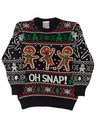 Boys Black Gingerbread Man Oh Snap! Christmas Ornaments Holiday Knit Sweater XS
