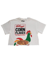 Junior Womens Kelloggs Corn Flakes White Cotton Crop Top Short Sleeve T-Shirt
