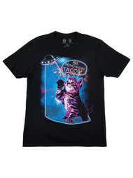 Mens Black Kitten Cat Meme Space Alien Bring More Tacos Graphic Tee T-Shirt