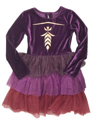 Disney Frozen 2 Girls Sparkly Purple & Gold Long Sleeve Princess Anna Dress