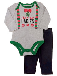 Infant Boys Line Up Ladies Christmas 2 Piece Outfit Gray Bodysuit Pant Set
