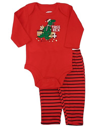 Infant Boys Dinosaur Christmas 2 Piece Outfit Tree Rex Bodysuit Pant Set