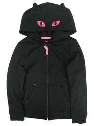 Girls Black Kitty Cat Zip Front Halloween Hoodie Sweatshirt