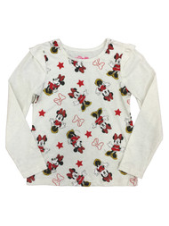 Disney Girls Ivory Minnie Mouse Long Sleeve Shirt With Red & Gold Glitter 6X