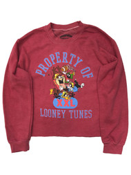 Looney Tunes Junior Womens Red Frayed Edge Taz & Daffy Duck Sweatshirt