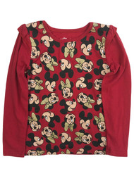 Disney Girls Long Sleeve Red Mickey & Minnie Mouse Glitter Tee Shirt 6X