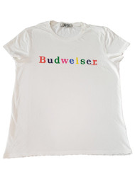 Junior Womens Budweiser Beer White Ragged Look Short Sleeve Cotton T-Shirt