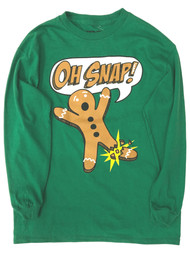 Boys Green Oh Snap Gingerbread Man Long Sleeve Christmas Holiday Tee Shirt