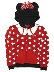 Disney Womens (Juniors) Red Polka Dot Minnie Mouse Hoodie Sweatshirt