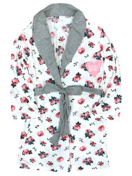Womens White & Pink Floral Rose Bride Bathrobe Lightweight Bridal Robe