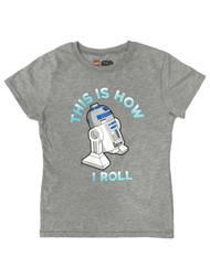 Star Wars Girls Gray Short Sleeve R2D2 How I Roll T-Shirt Tee Shirt