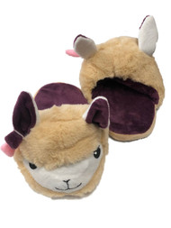 Girls Plush Tan & Purple Llama Slippers Scuffs House Shoes Slides
