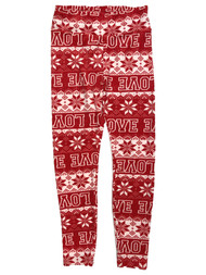 Junior Womens Plush Red Snowflake Love High Rise Holiday Leggings