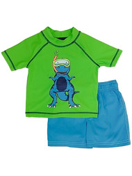 Carters Infant & Toddler Boys T-Rex Dinosaur Rash Guard Shirt & Swim Trunks