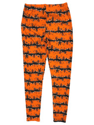 Junior Womens Orange Graveyard Cemetery Halloween Leggings Stretch Pants