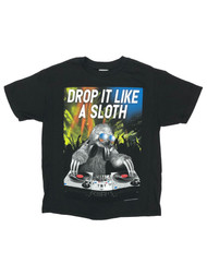 Boys Black Drop It Like A Sloth Tee Short Sleeve DJ T-Shirt