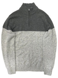 Mens Color Block 2 Tone Gray Speckle Quarter Zip Sweater Top