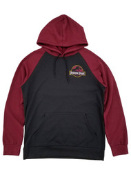 Jurassic World Mens Black & Maroon Jurassic Park Pullover Hoodie Sweatshirt