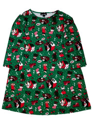 Womens Stretchy Green Christmas Lights Puppy Dog Santa Hat December Dress