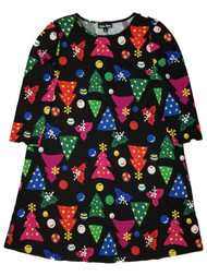 Womens Stretchy Black Christmas Tree Bulbs Multicolor Colorful Holiday Dress