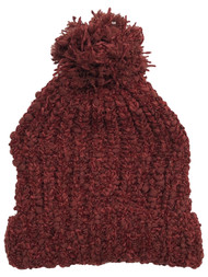 Womens Soft Burgundy Knit Pom Beanie Cuffed Stocking Cap Hat