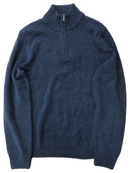 Mens Navy Blue Speckle Pull-Over Quarter Zip Sweater Top