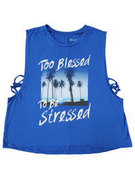 Women Junior Too Blessed To Be Stressed Sleeveless Glitter Tank Top Shirt L11/13