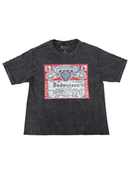 Womens Budweiser Beer Dark Grey Short Sleeve Semi Cropped Cut Off T-Shirt