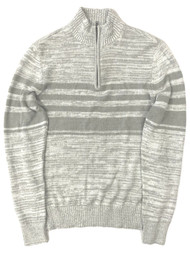 Mens Gray Speckle Stripe Quarter Zip Sweater Top