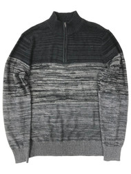 Mens Gray & Black Speckle Stripe Quarter Zip Sweater Top