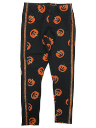 Girls Black & Orange Glitter Pumpkin Halloween Leggings Stretch Pants