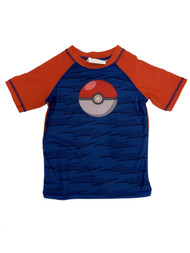 Pokemon Boys Blue & Red Pokeball Rash Guard Swim Shirt X-Small