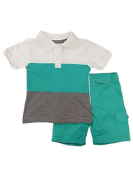 Toddler Boys Green Stripe Polo Shirt & Shorts 2 Piece Summer Outfit Set 2T